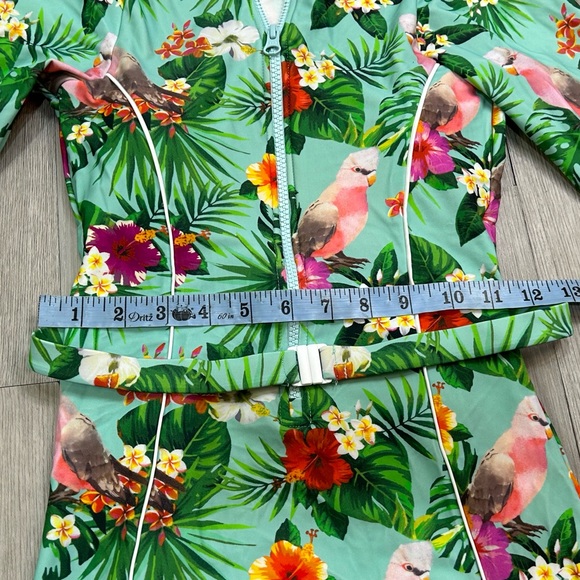 Coco Cabana Teen Girls Tropical One Piece Full Coverage Long Sleeve Swim Suit M - Picture 3 of 8